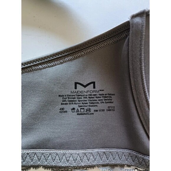 Maidenform Front Close Bra Size 40D Gray Lace Racerback Underwire - Picture 5 of 9